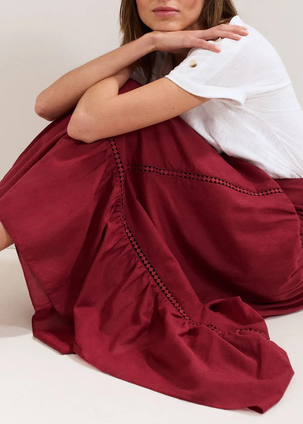 Red Casual Double-Layered Half Skirt
