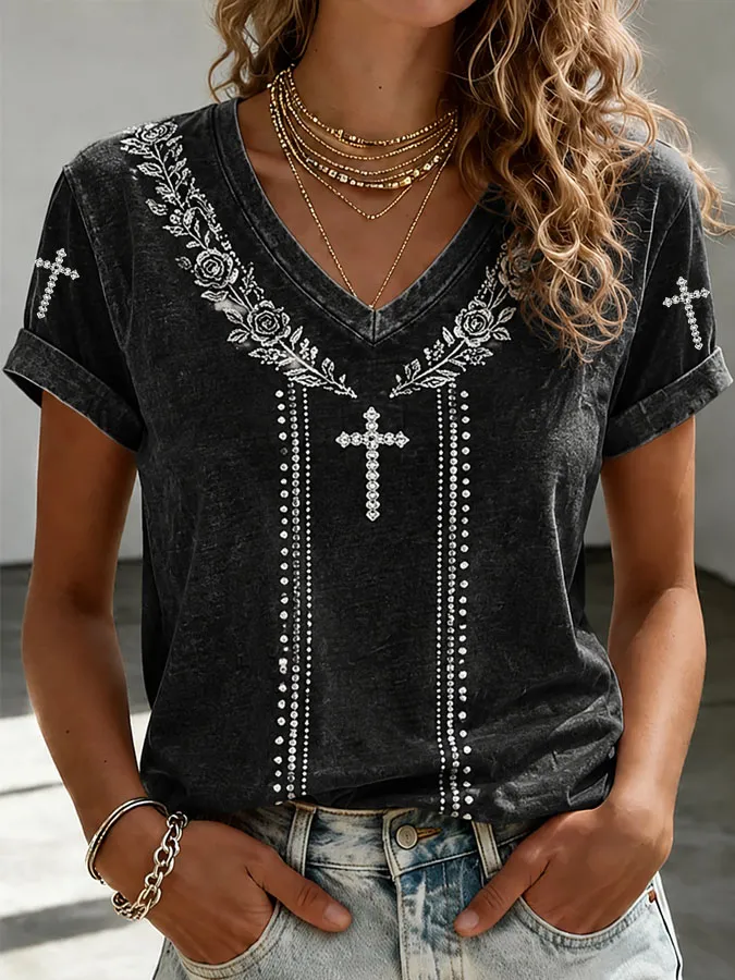 Women's Retro Faith Cross T-shirt