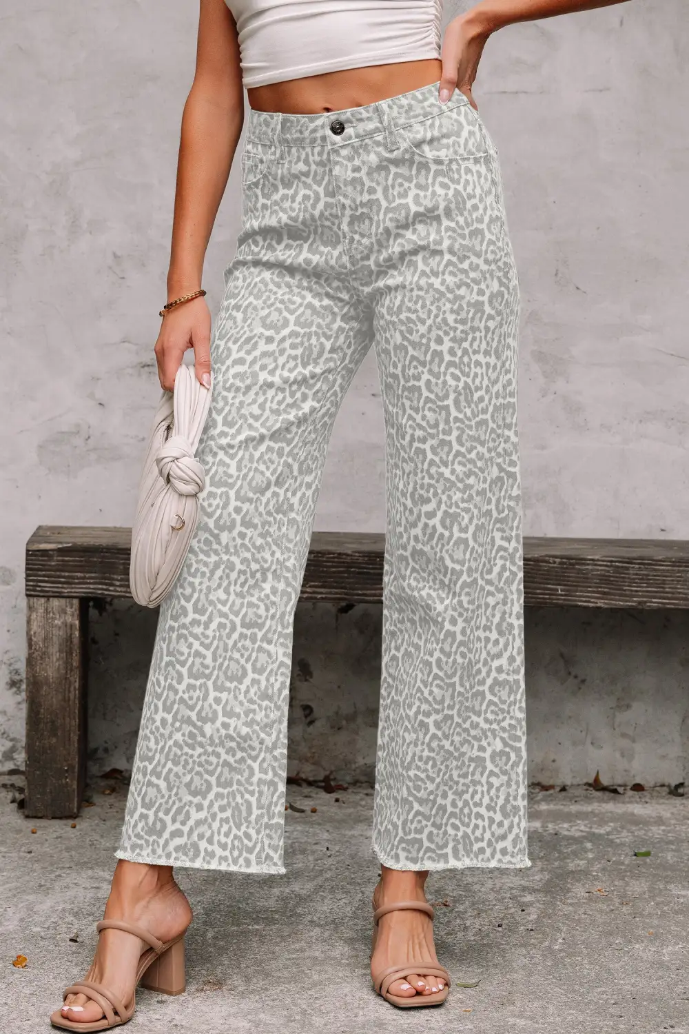 Everyday Wide Leg High Waist Frayed Leopard Jeans