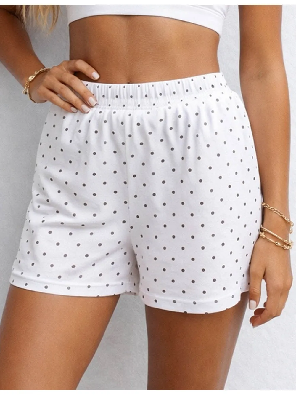 Polka Dot Elastic Waist Pocket Wide Leg Shorts