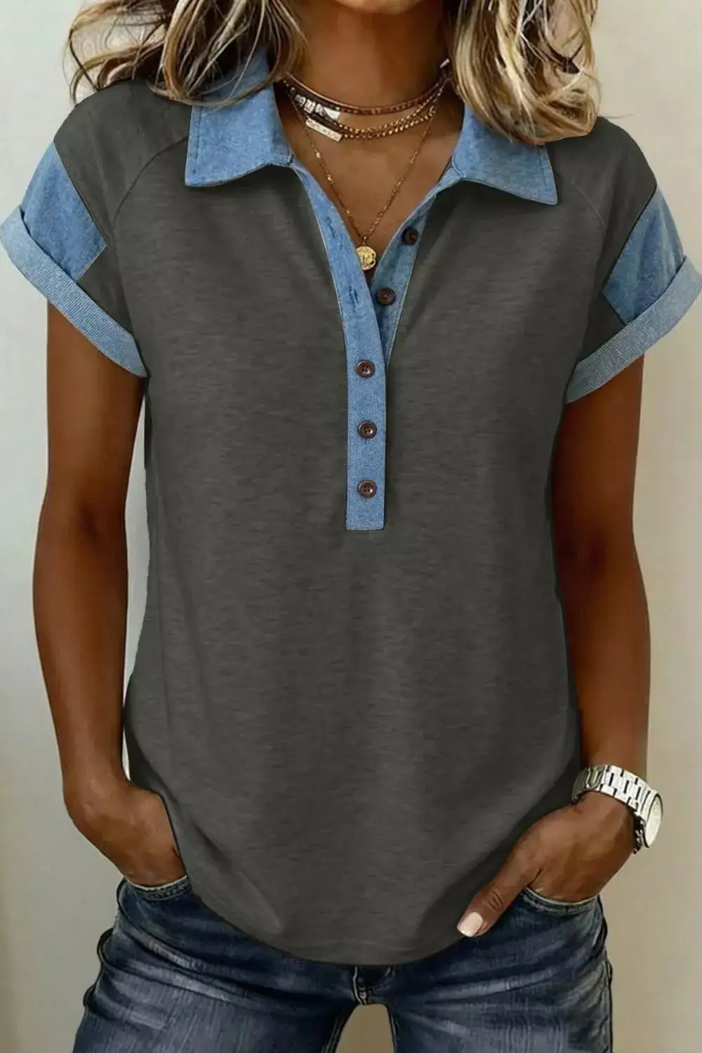 Block Polo Neck Sequin Star Graphic Polo