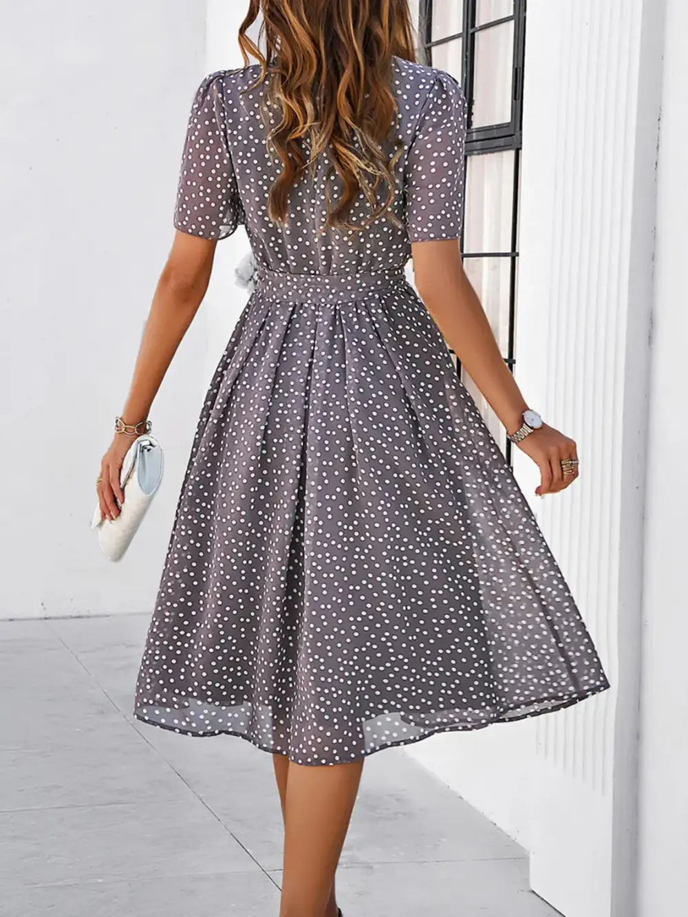 Printed Round Neck Short Sleeve Casual Dress