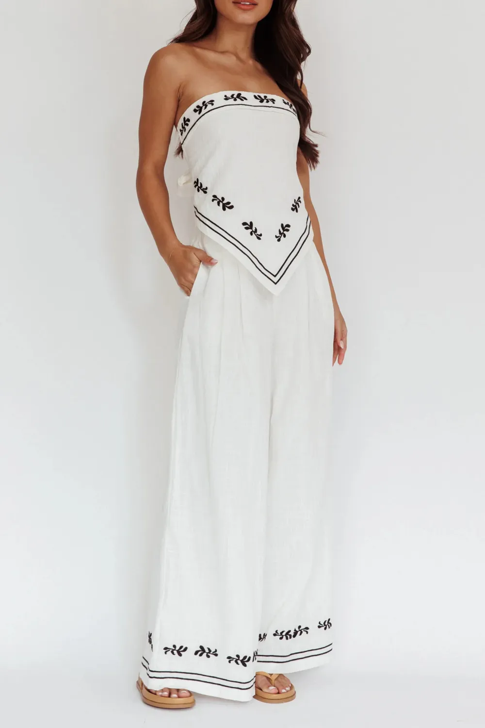 Art Print Embroidered Wide-Leg Track Pants