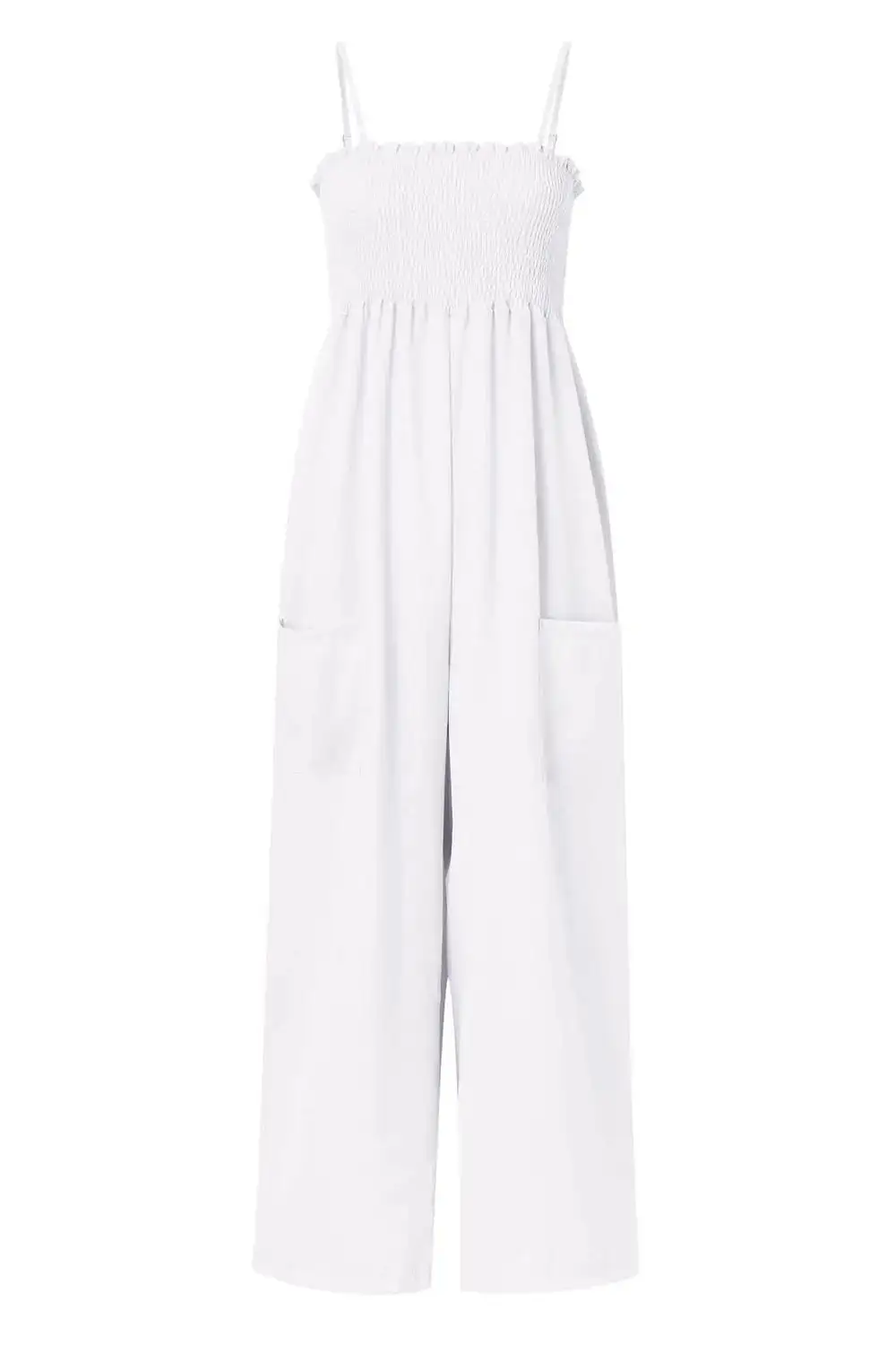 Smocked Strappy Wide Leg Jumpsuit