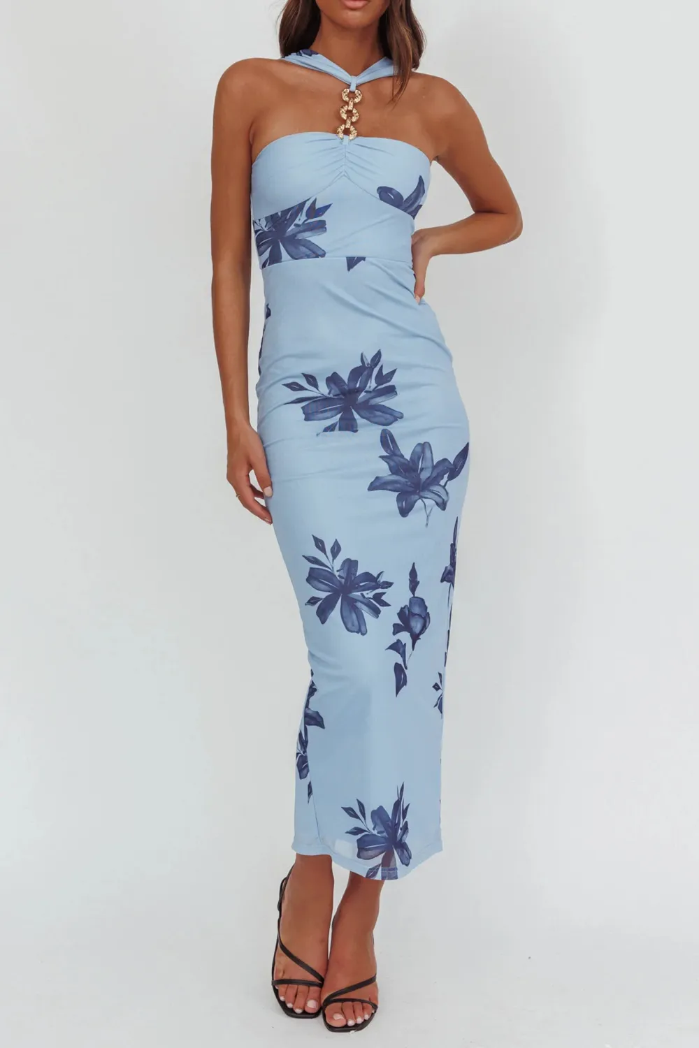 French High-End Slim-Fit Plant Print Dress
