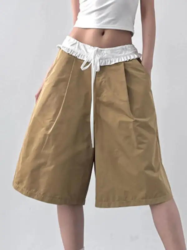 Contrast Waistband Wide Leg Shorts