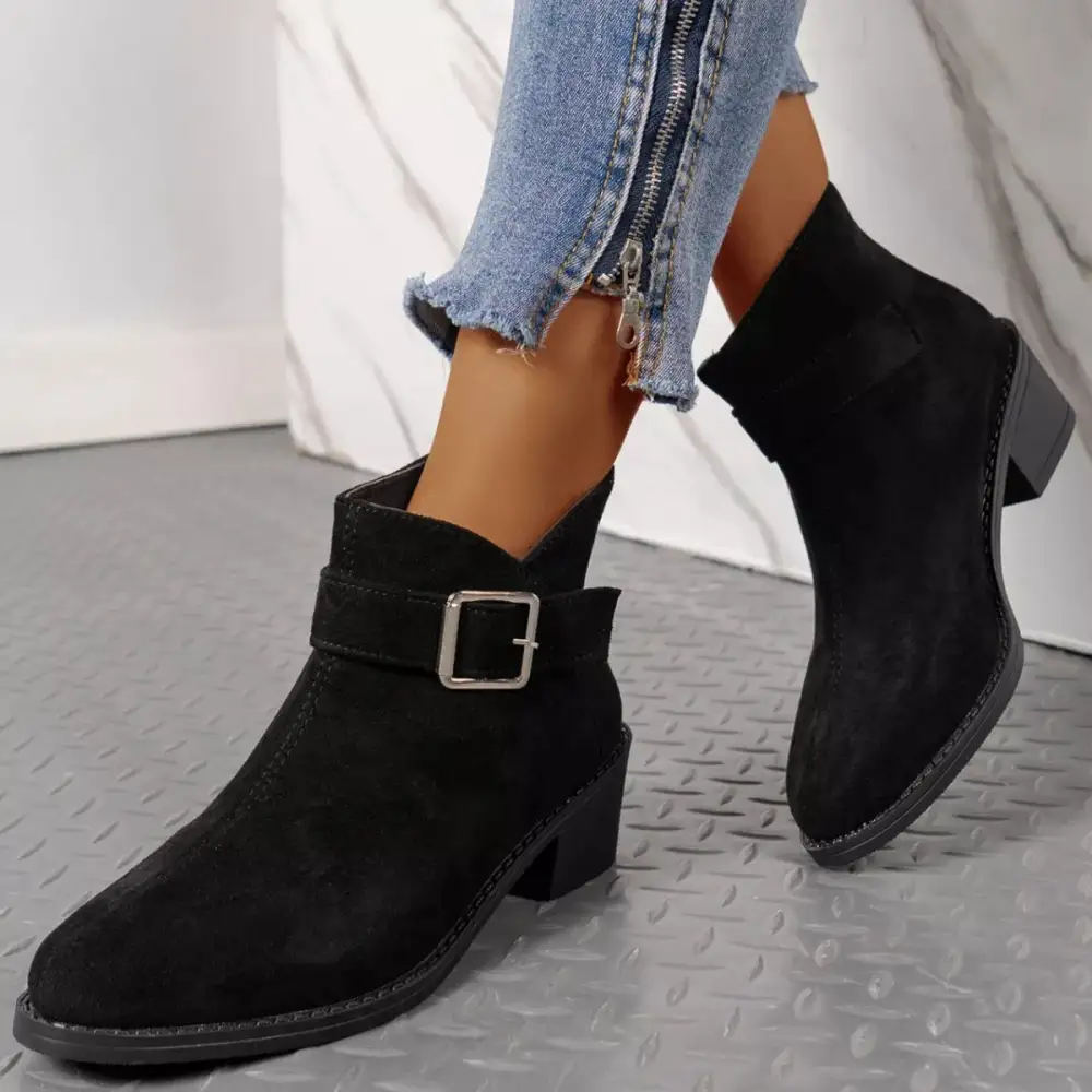 Polished Pointed Toe Block Heel Boots