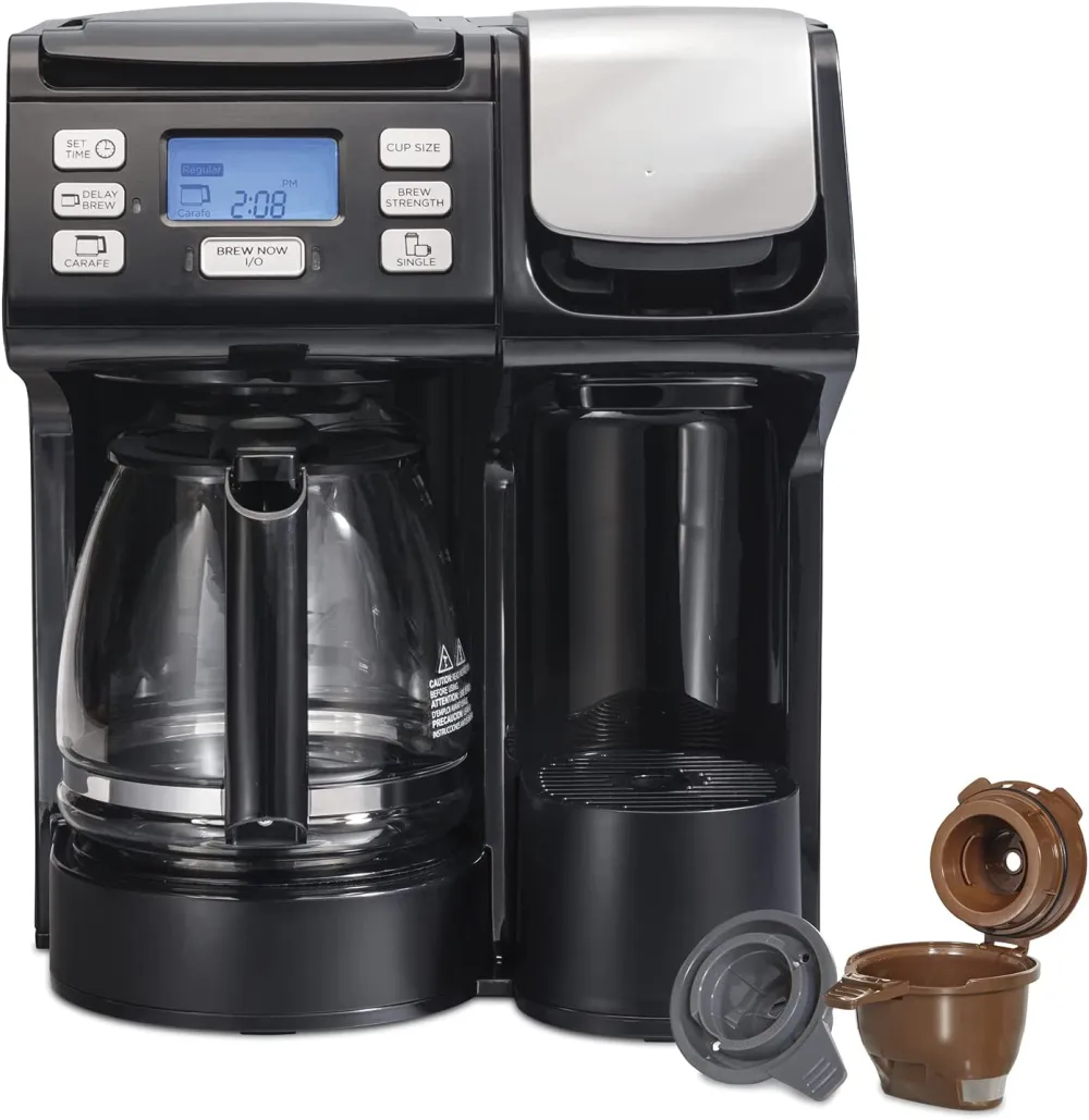 2-Way Coffee Maker, Compatible with Grounds, Combo, Single Serve & Full 12c Pot, Black - Fast Brewing