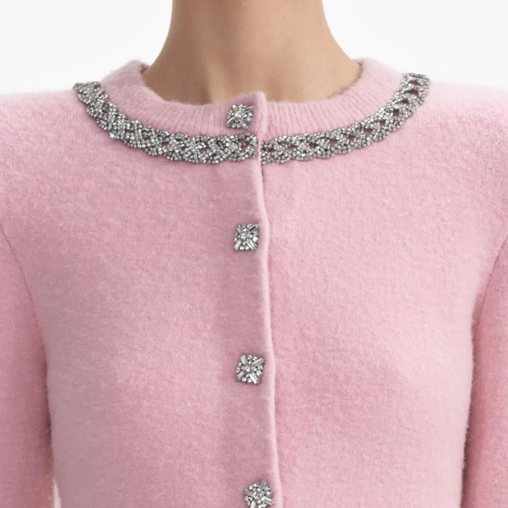 Pink Embellished Knit Midi Skirt