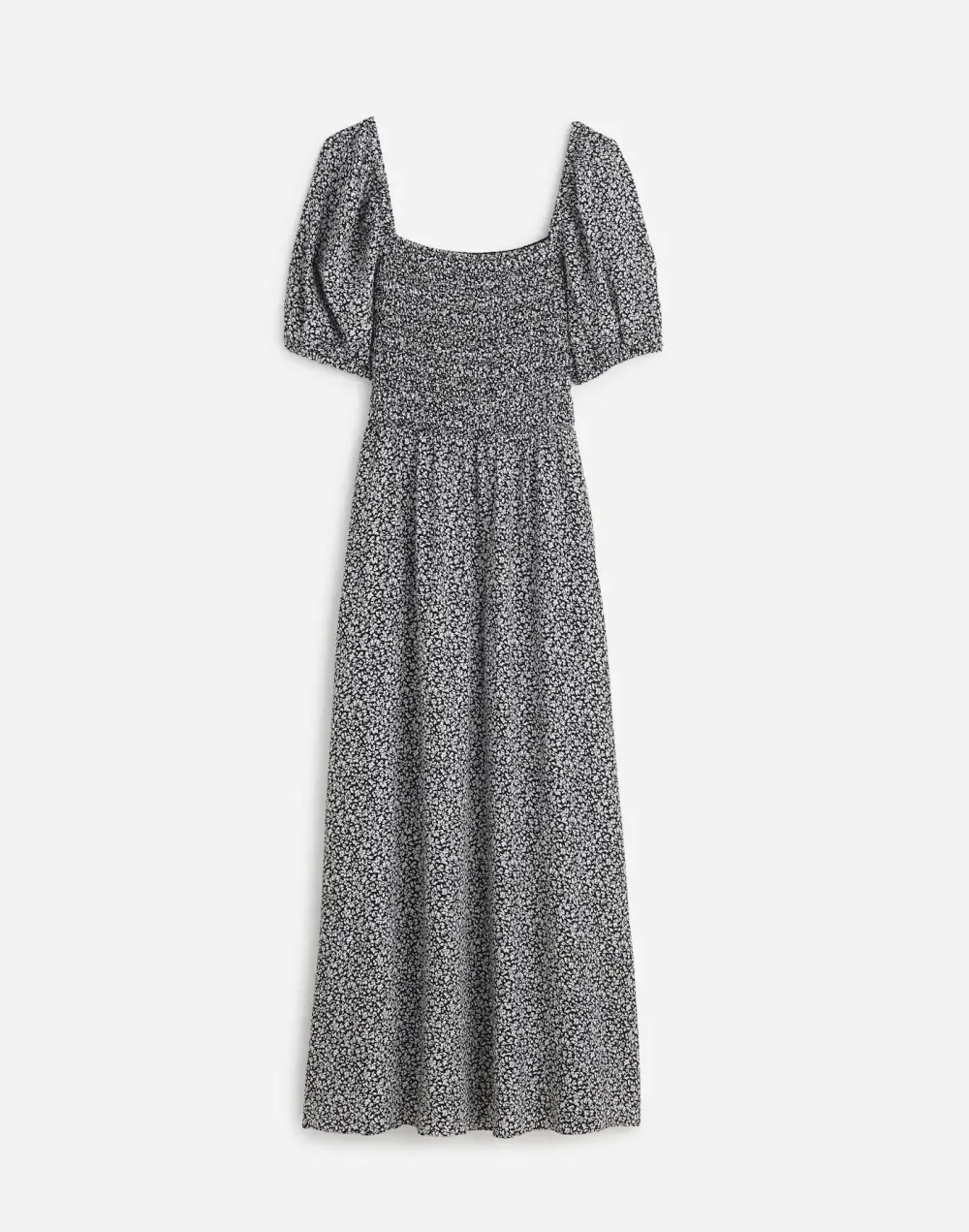 Smocked Puff-Sleeve Maxi Dress in Floral