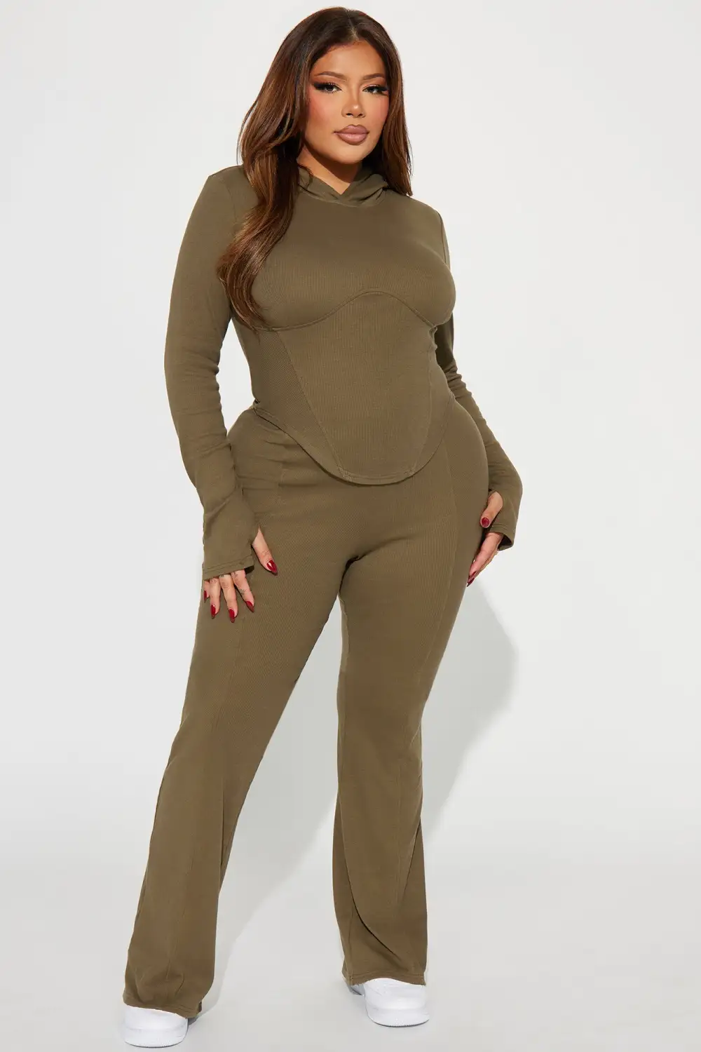 Faye Ribbed Pant Set - Olive