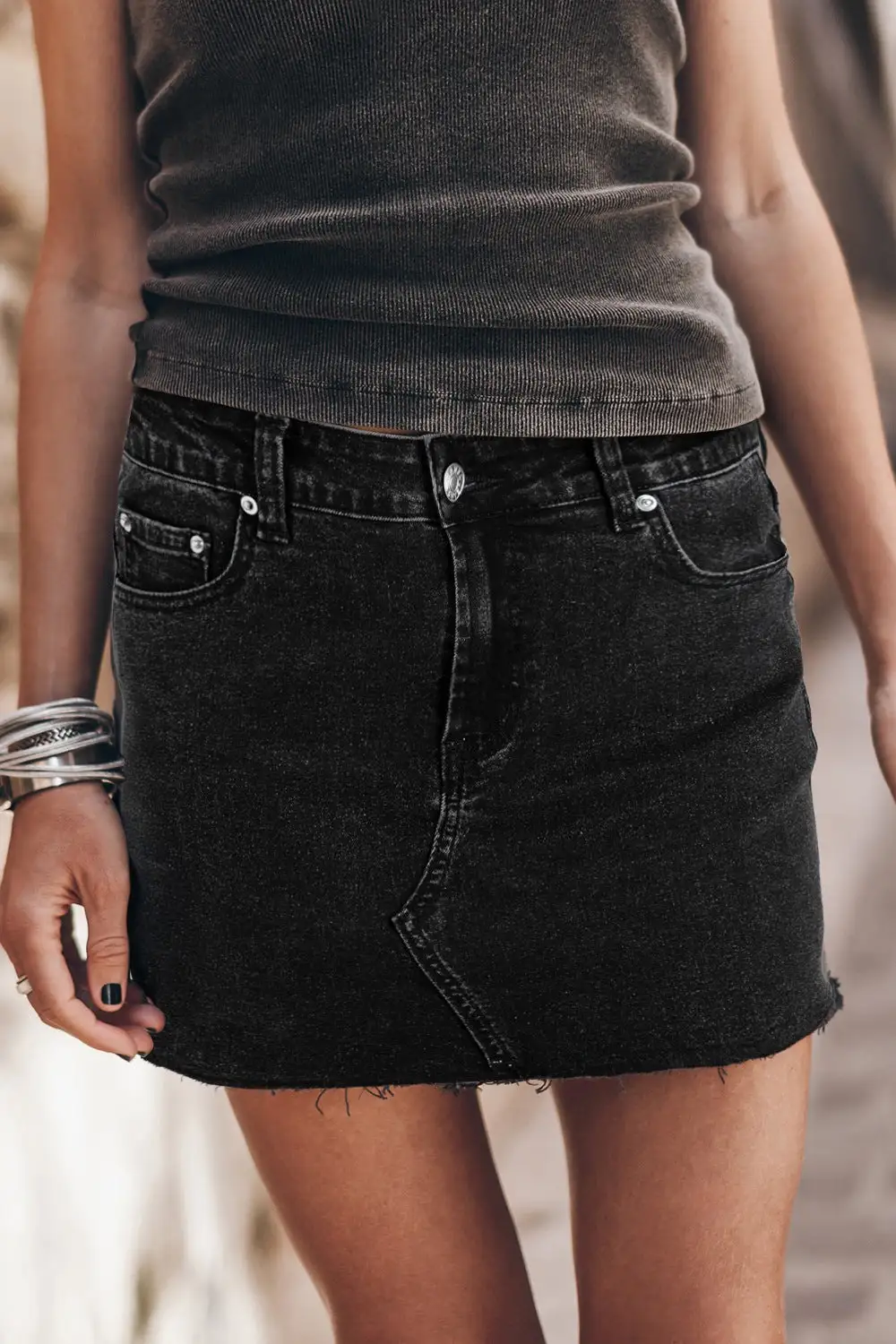Denim Frayed Mini Skirt