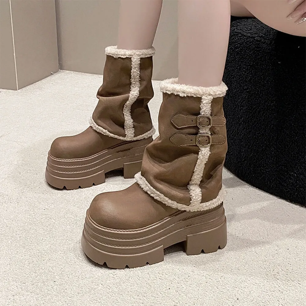 Fur Trim Chunky Platform Boots
