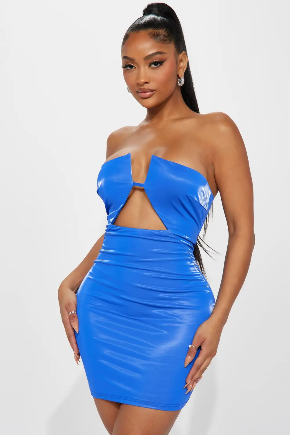 Lena Faux Leather Mini Dress - Royal