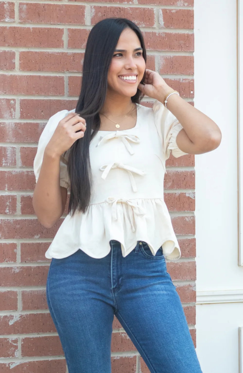 Seek To Amaze Ivory Front Bow Top