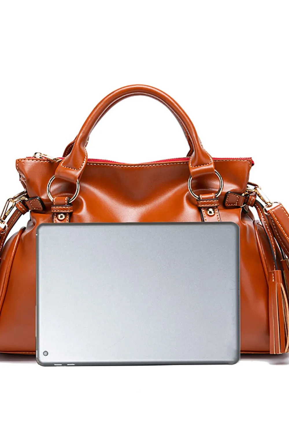 Tassel Accent Faux Leather Handbag