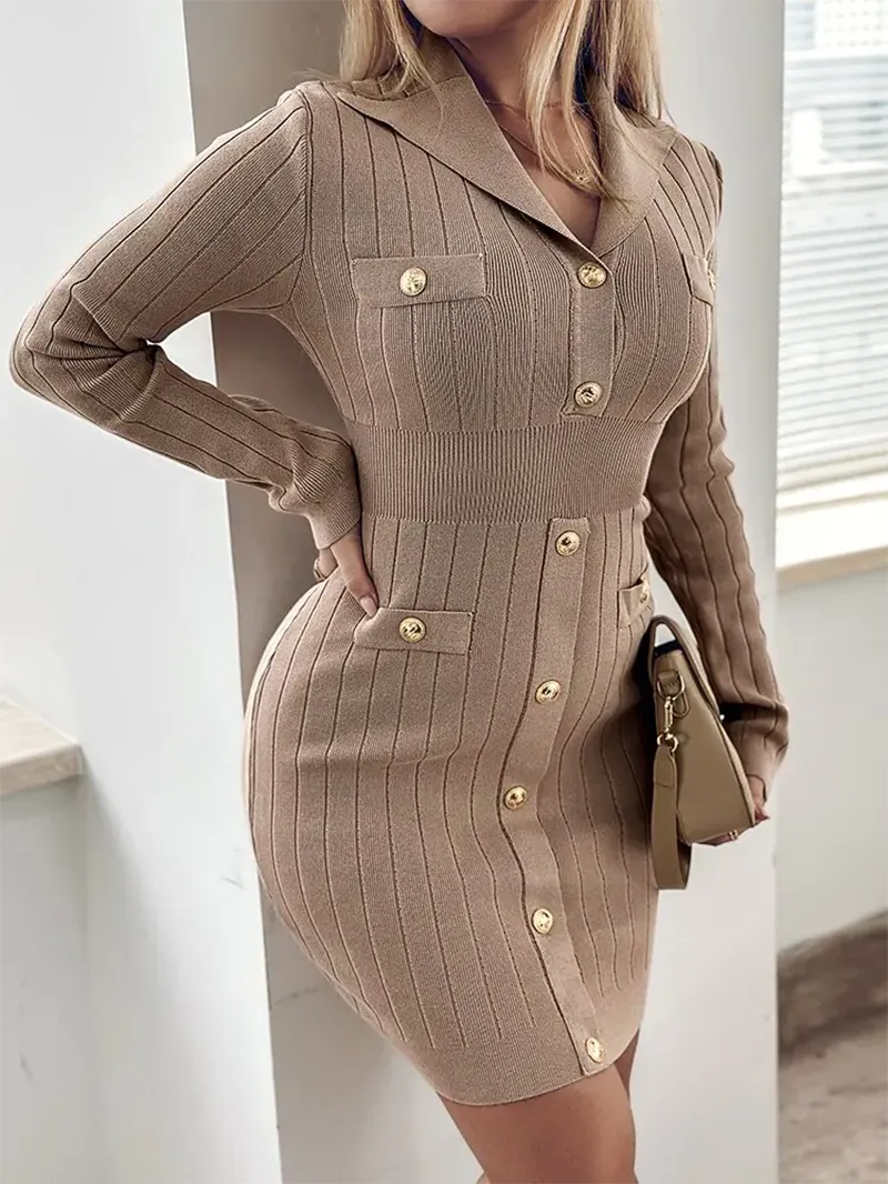 Women's slim long sleeve knitted dress