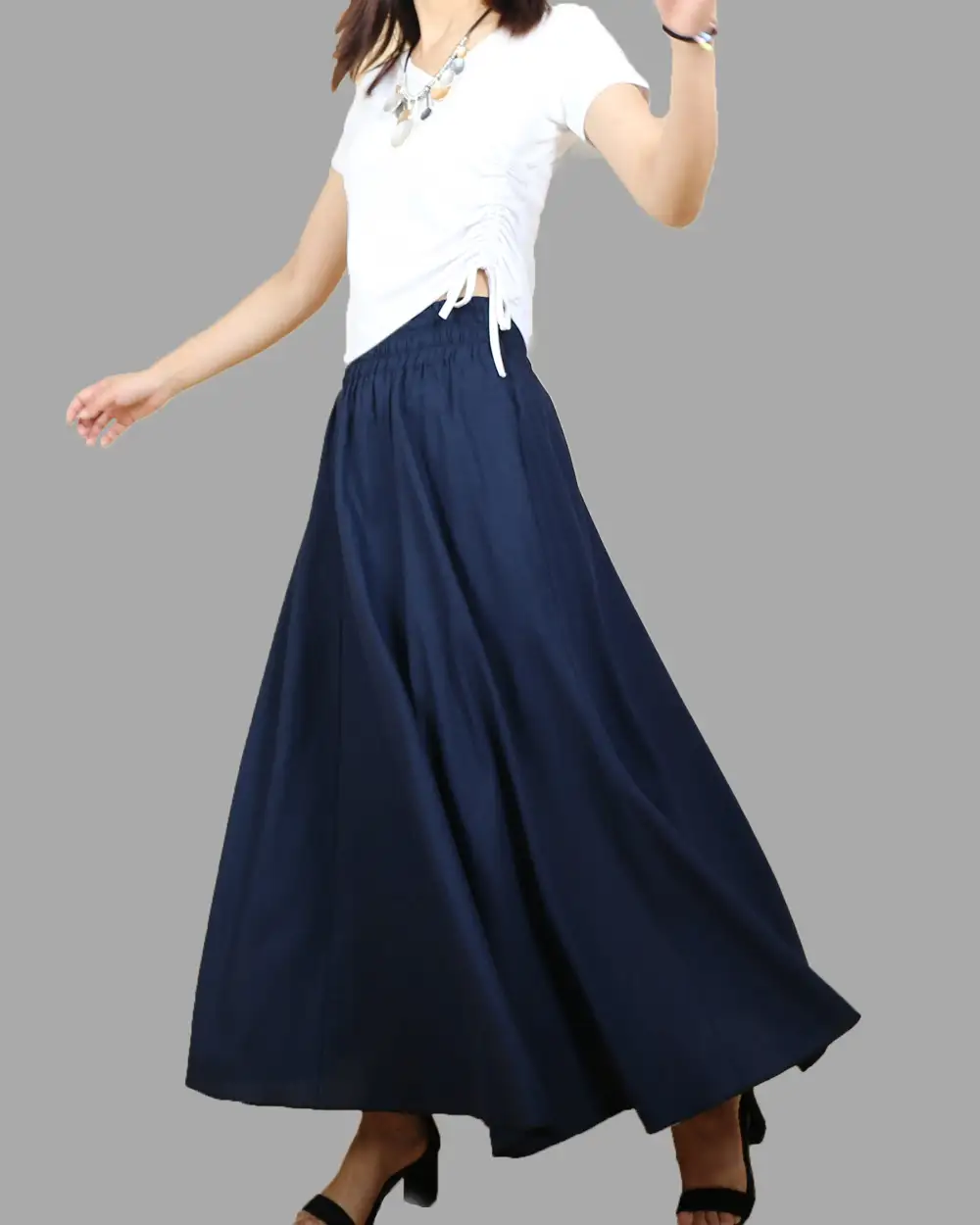 Relaxed Pocketed Linen Flared Maxi Skirt