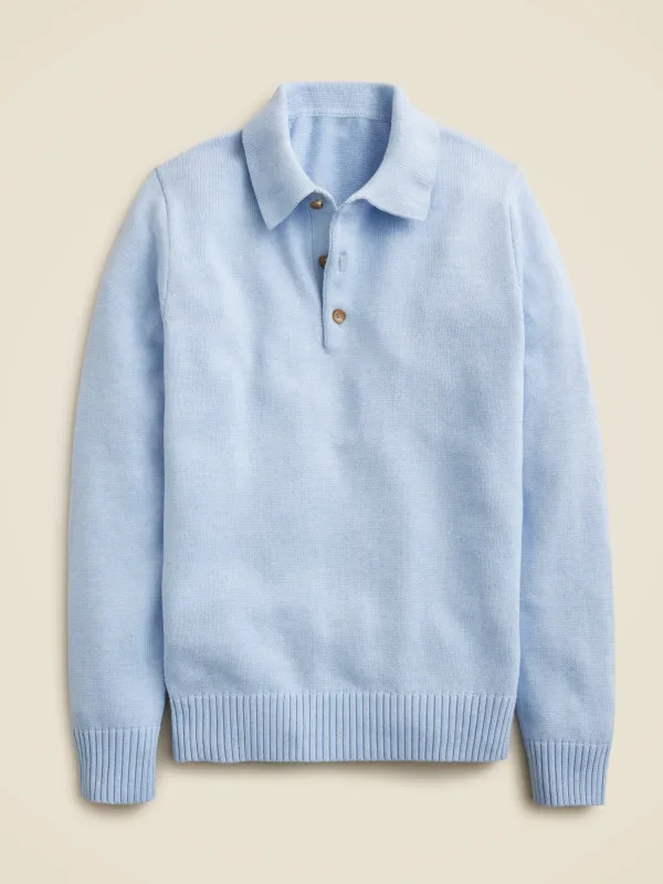 Light Blue Long Sleeve Polo Style Knit Sweater
