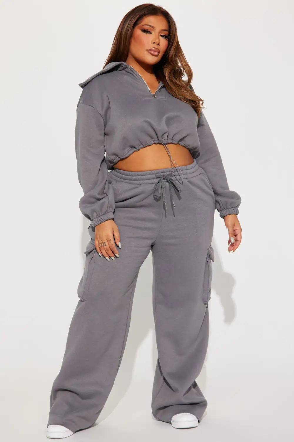 Missing Out Fleece Pant Set - Charcoal