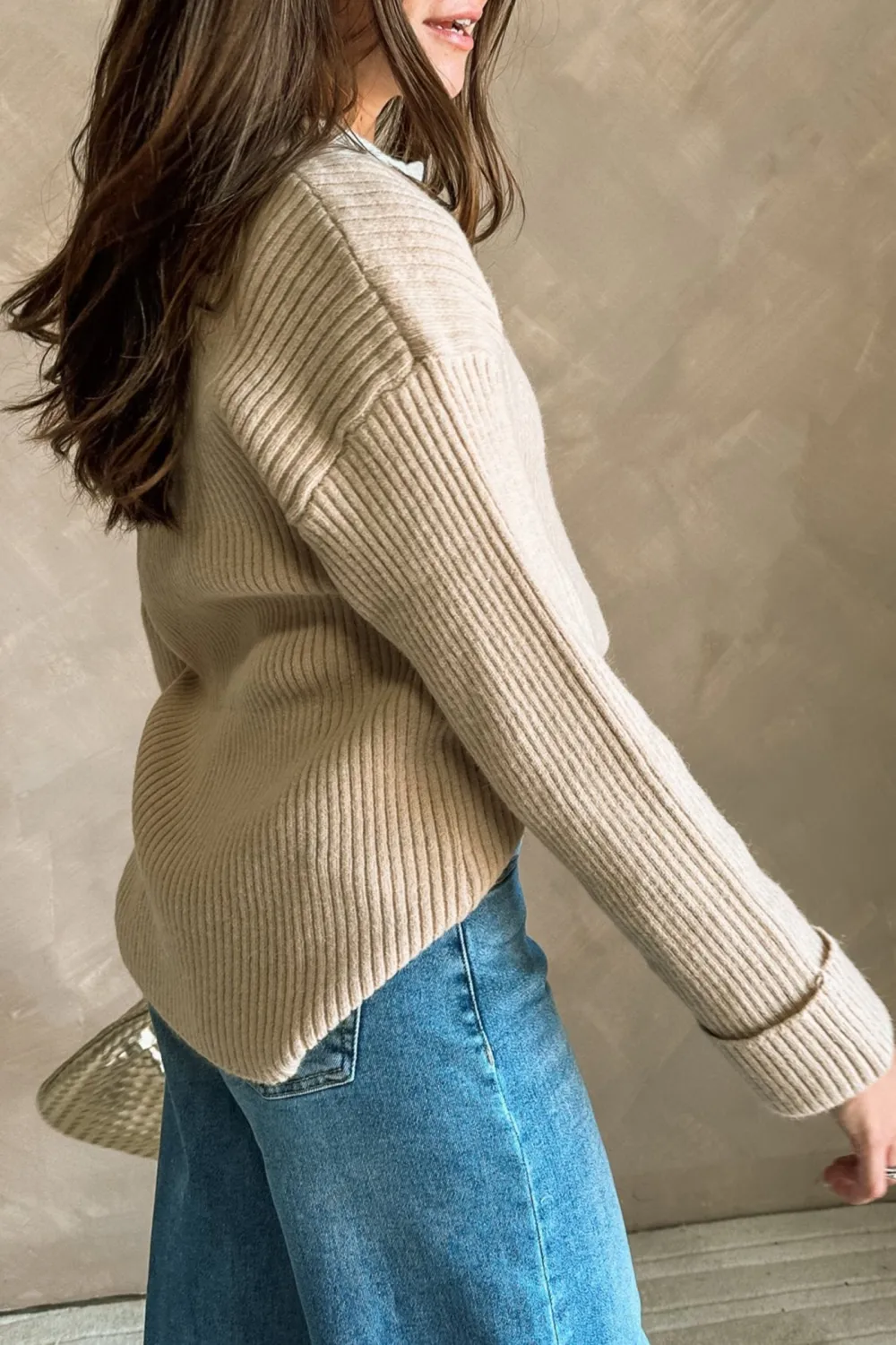 Dropped Shoulder Lapel Cardigan