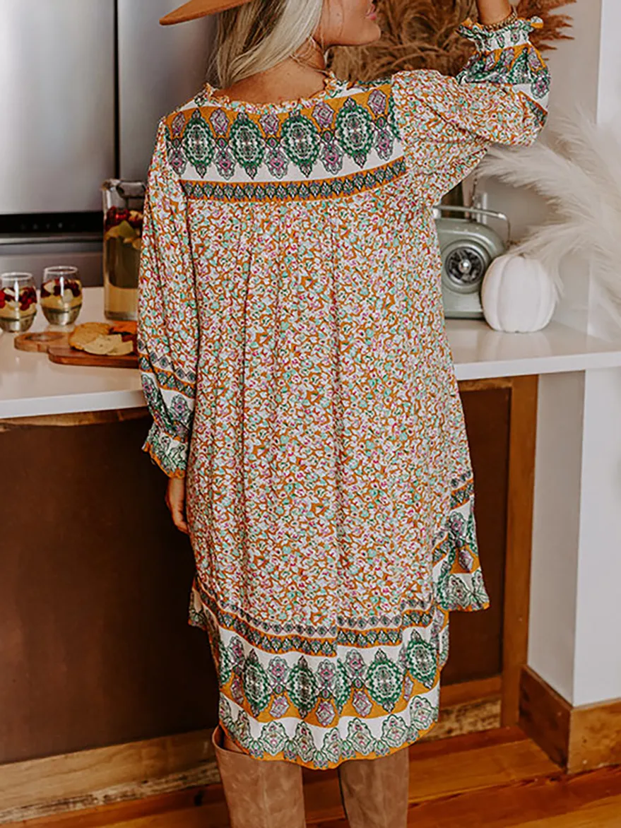 Floral Print Long Sleeve Dress