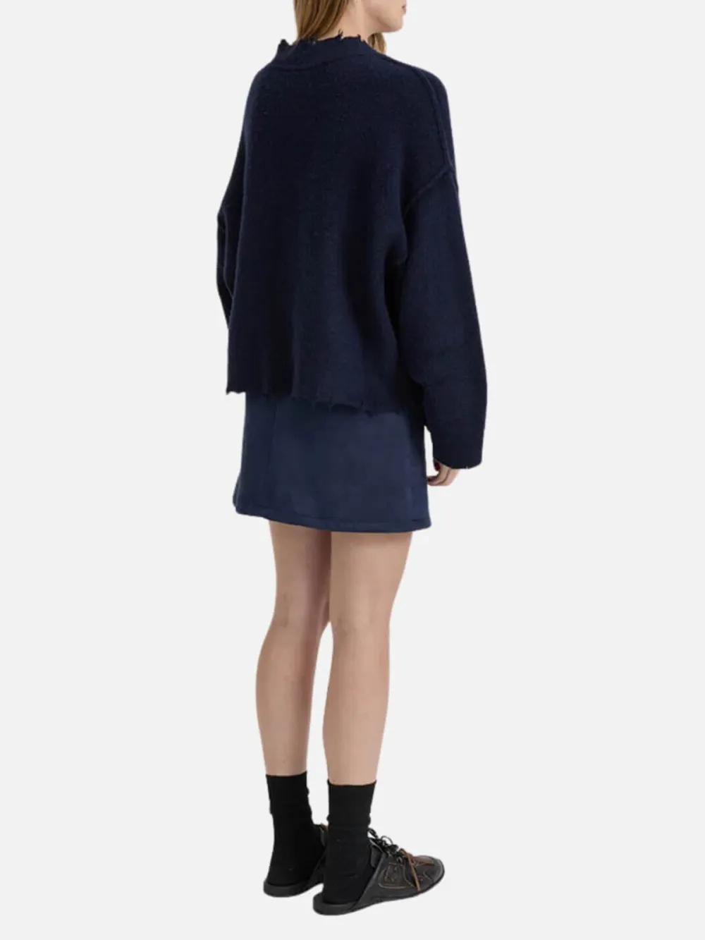 Drop Shoulder Long Sleeve Cardigan-Navy