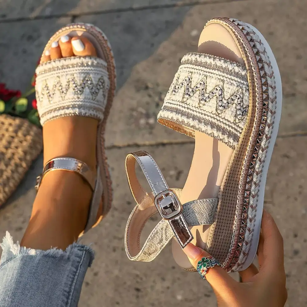 Boho Open Toe Wedge Sandals