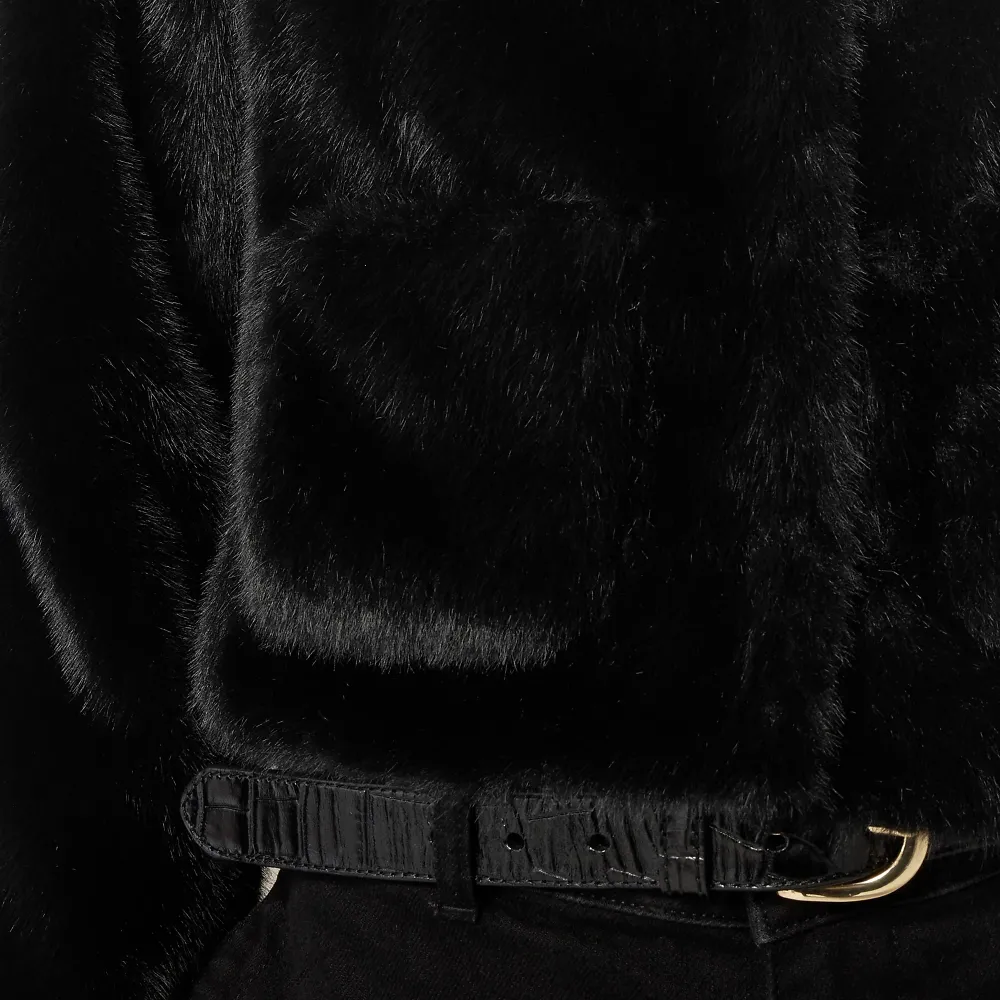 Crew Neck Faux Fur Jackets