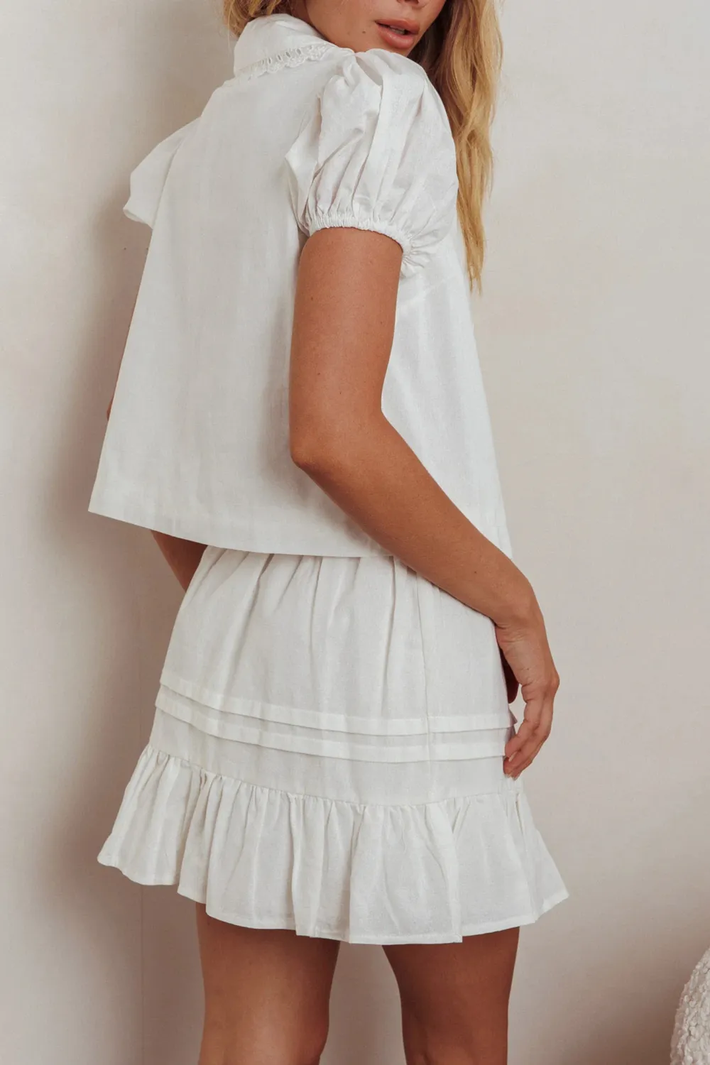 Sweet Temperament Ruffled Hem Solid Color Skirt