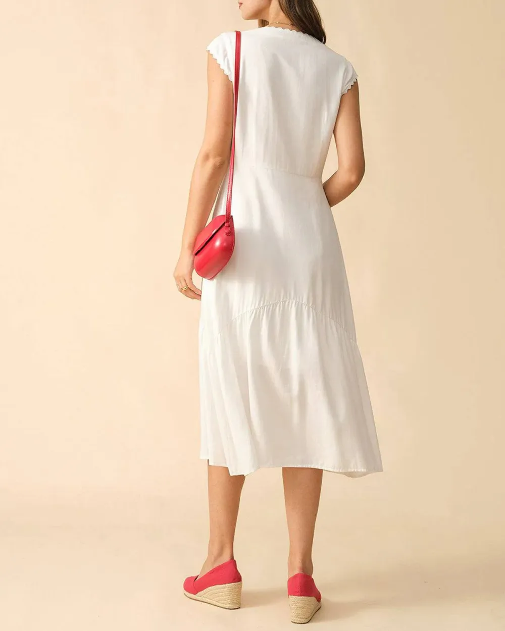 Lapel Collar White Dress
