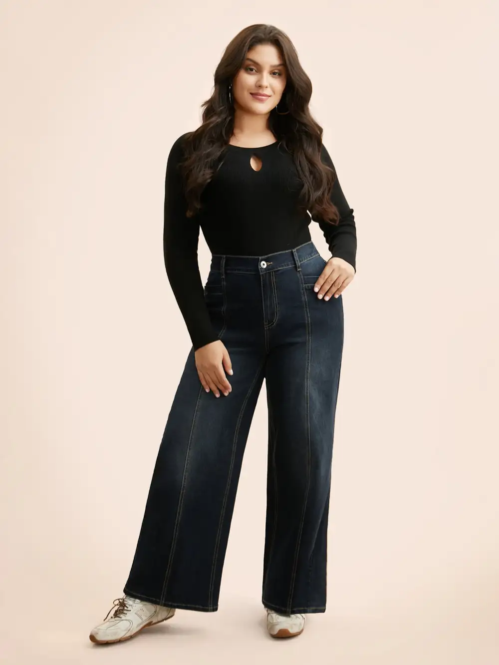 Dark Wash Elastic Waist Straight Leg Jeans