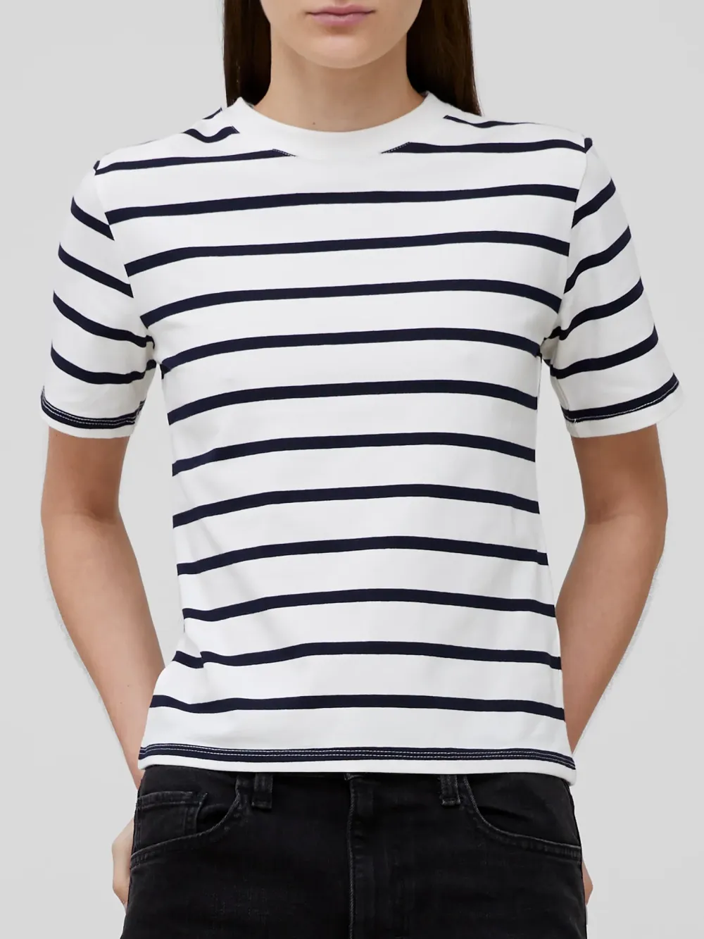 Classic Crew Neck Striped Cotton Top