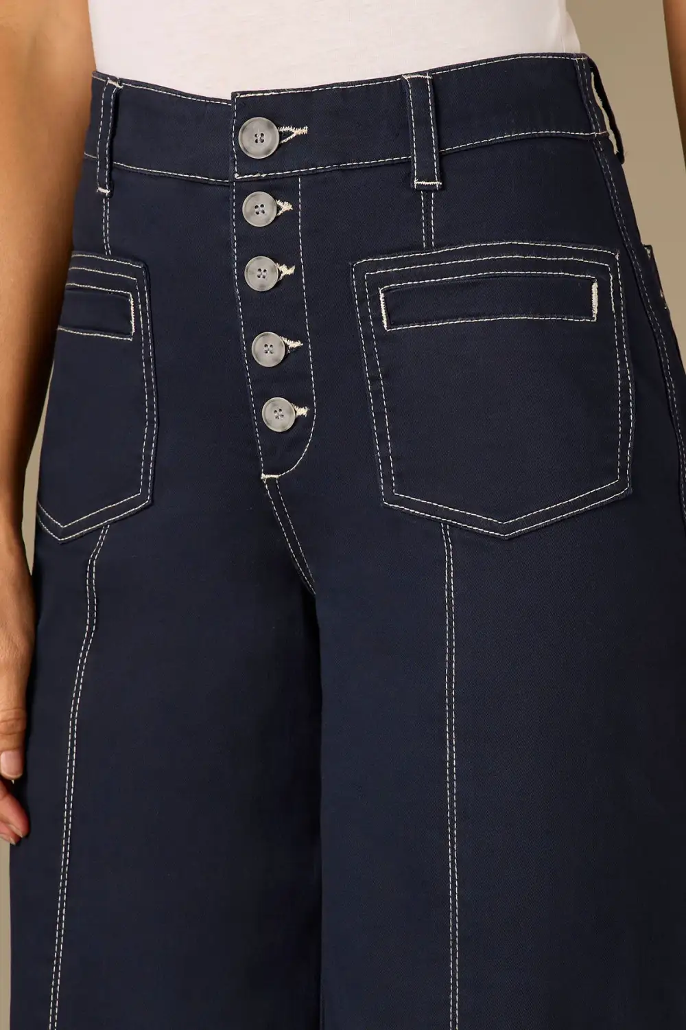 Petite Button Fly Wide Leg Pants