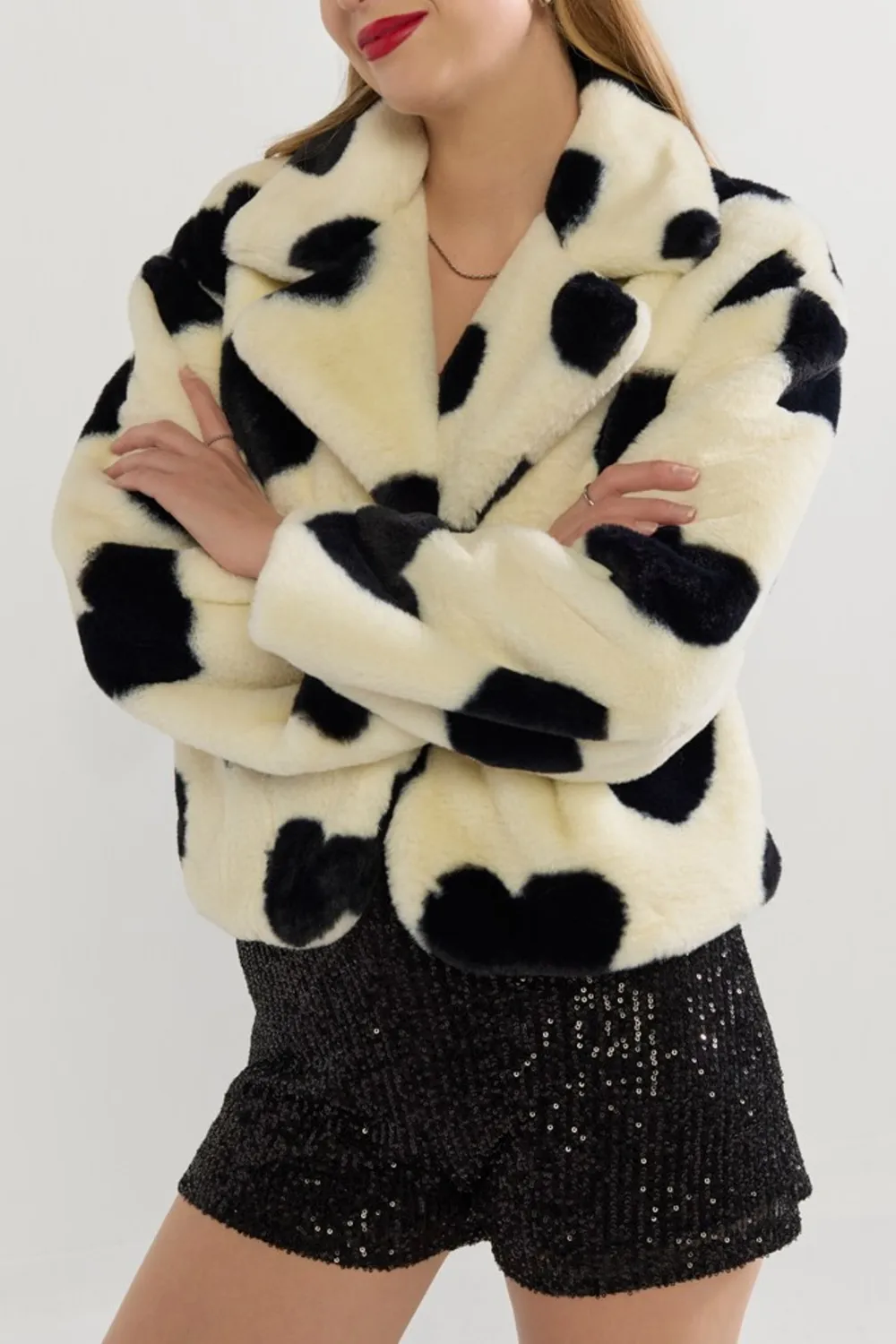 Cow Print Faux Fur Coat