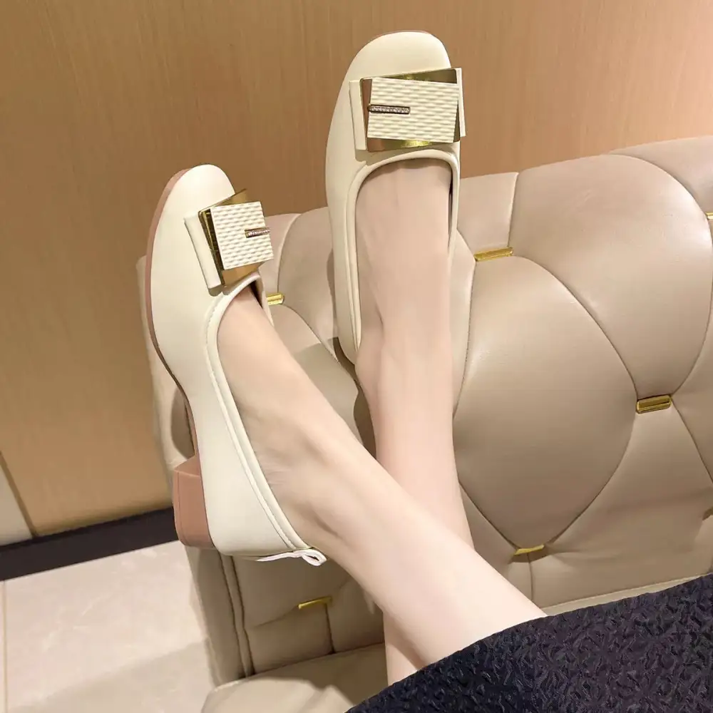 Round Toe Block Heels Slip Ons