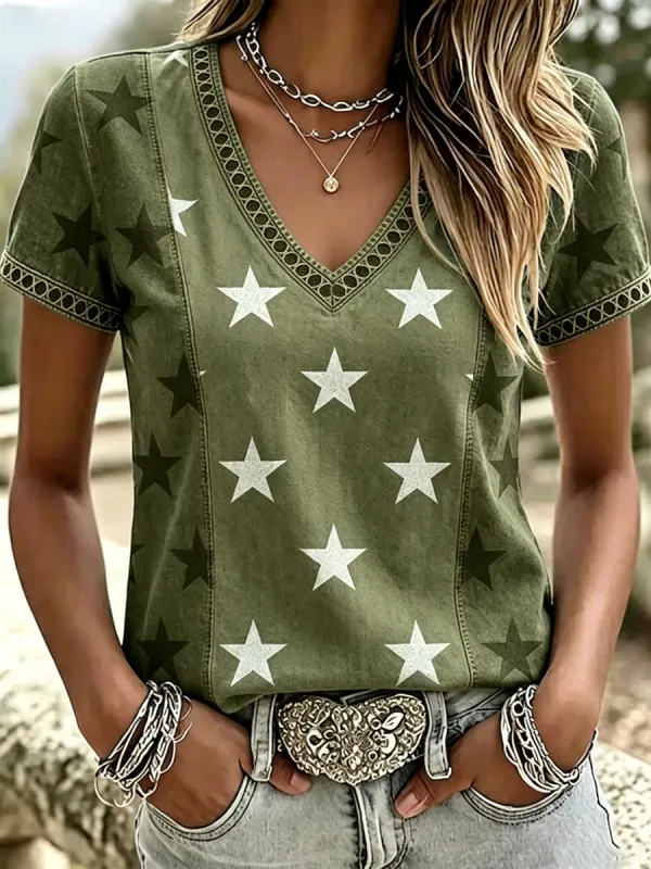 Women's Western-style Retro Print Top