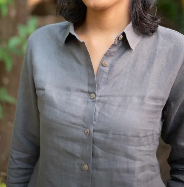 Slate Gray Linen Button-Up Shirt