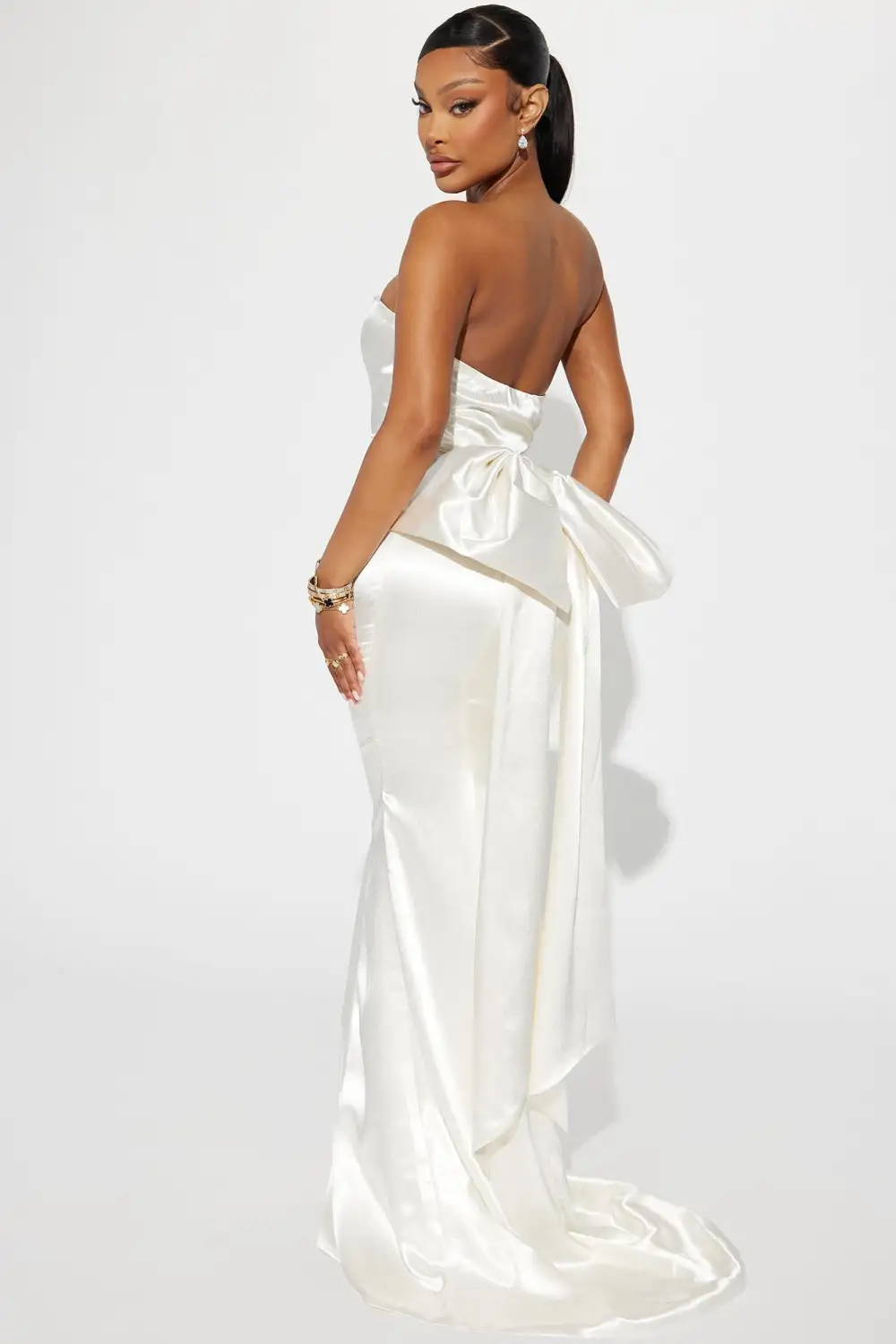 Janet Satin Maxi Dress - White