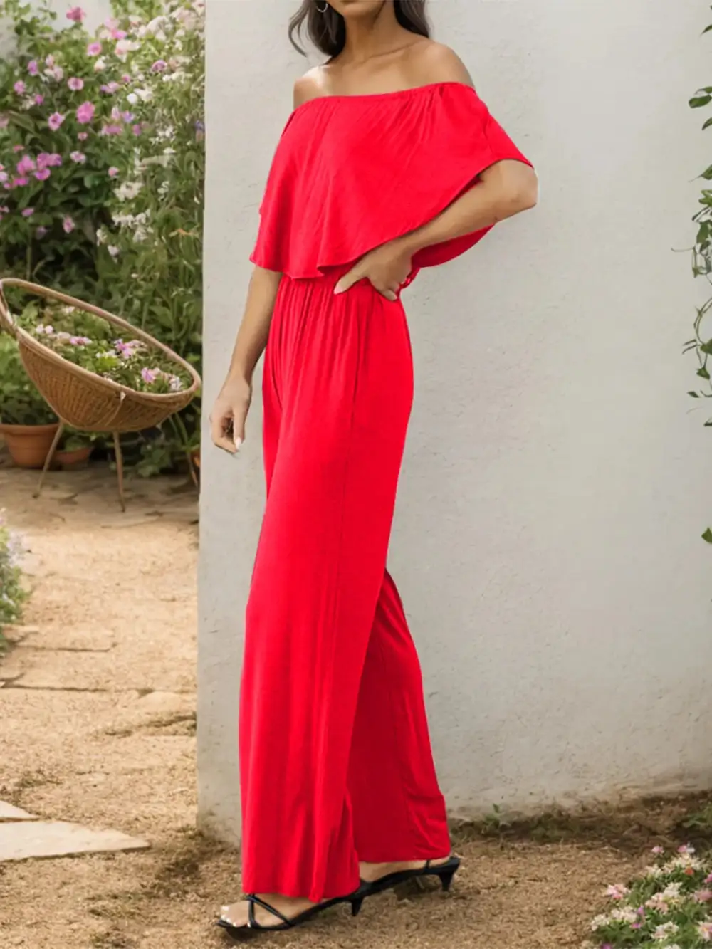 Off Shoulder Wide Leg Jumpsuit