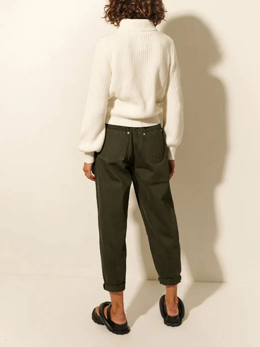 White Turtleneck Ribbed Knit Sweater