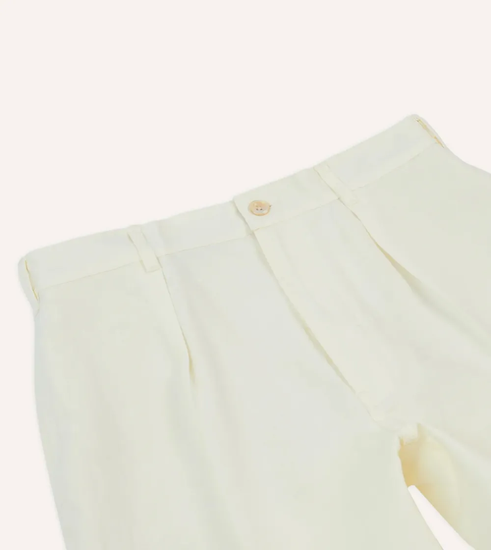 Daily Ecru Linen Single-Pleat Shorts Casual Style