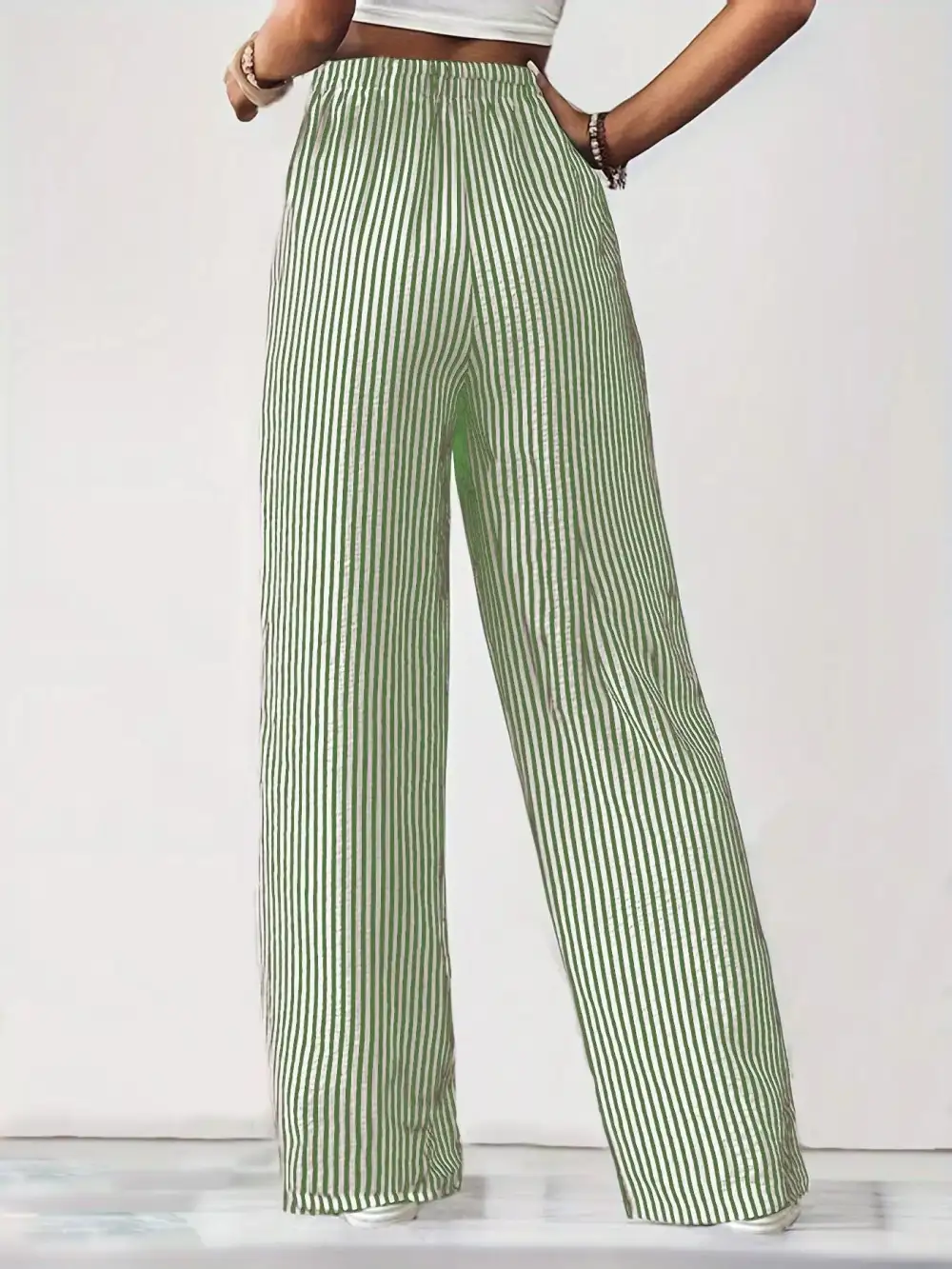 Relaxed Striped High Waisted Wide Leg Pants