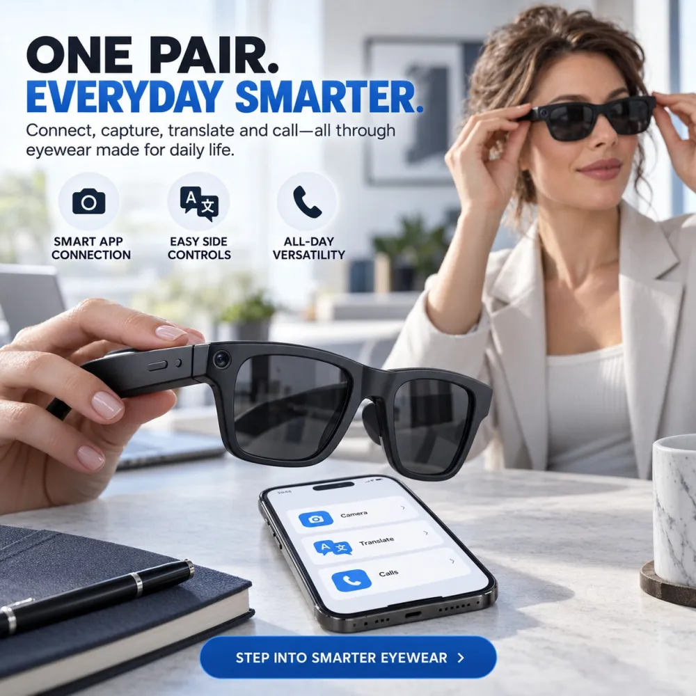 AI Smart Glasses, HD Camera, Bone Conduction Open-Ear Audio
