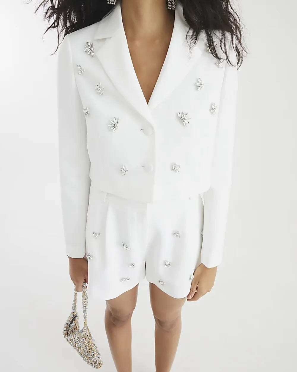 Fashionable Diamond-Studded Women's Short Suit Jackets