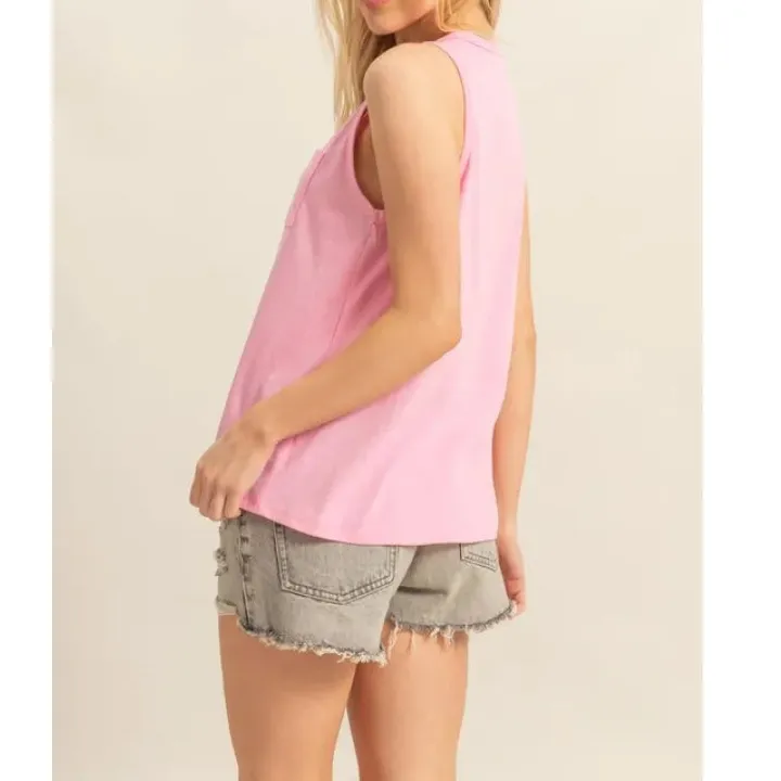 Slub Knit Half Button Sleeveless Top