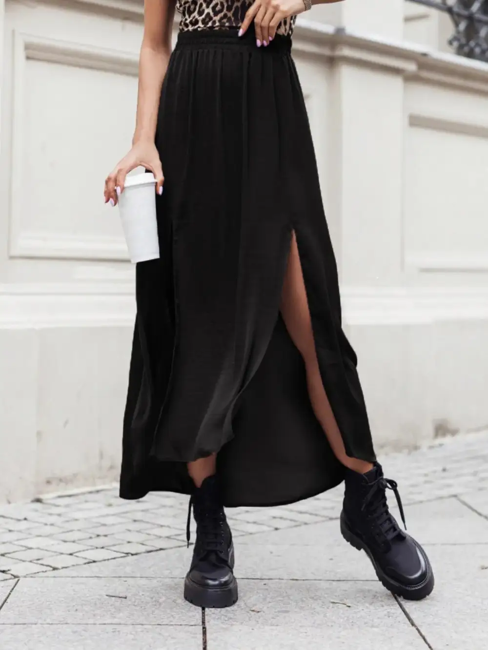 Side Slit Elastic Maxi Skirt