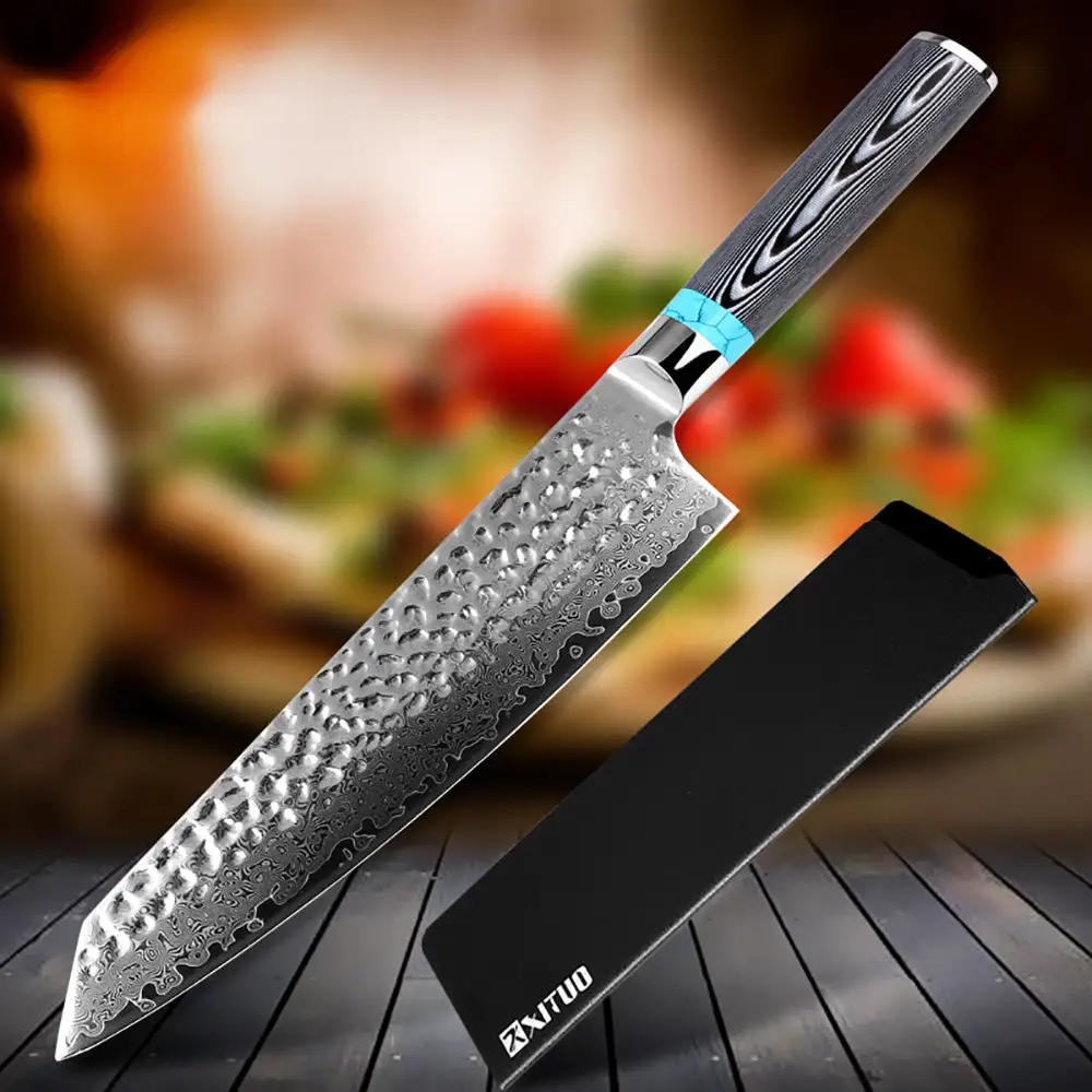 (Store Closing Sale) 8 Inch Chef Knife High Quality Damascus VG10 Blade Professional Japanese Kitchen Knife Cleaver Kiritsuke with Knife Cover