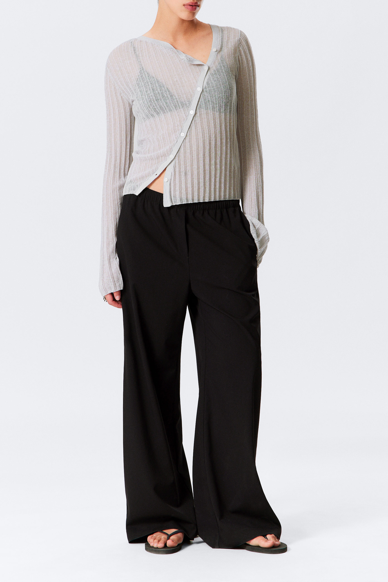 Asymmetrical Neck Long Sleeve Cardigan