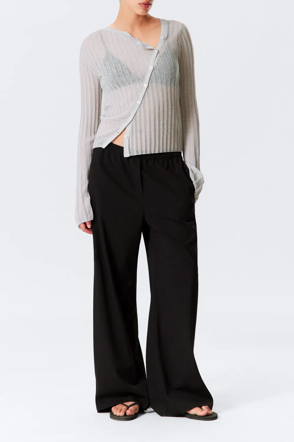 Asymmetrical Neck Long Sleeve Cardigan